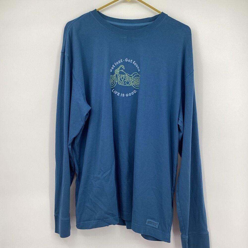 Mens Life is‎ Good Motorcycle Long Sleeved Tee large slate blue